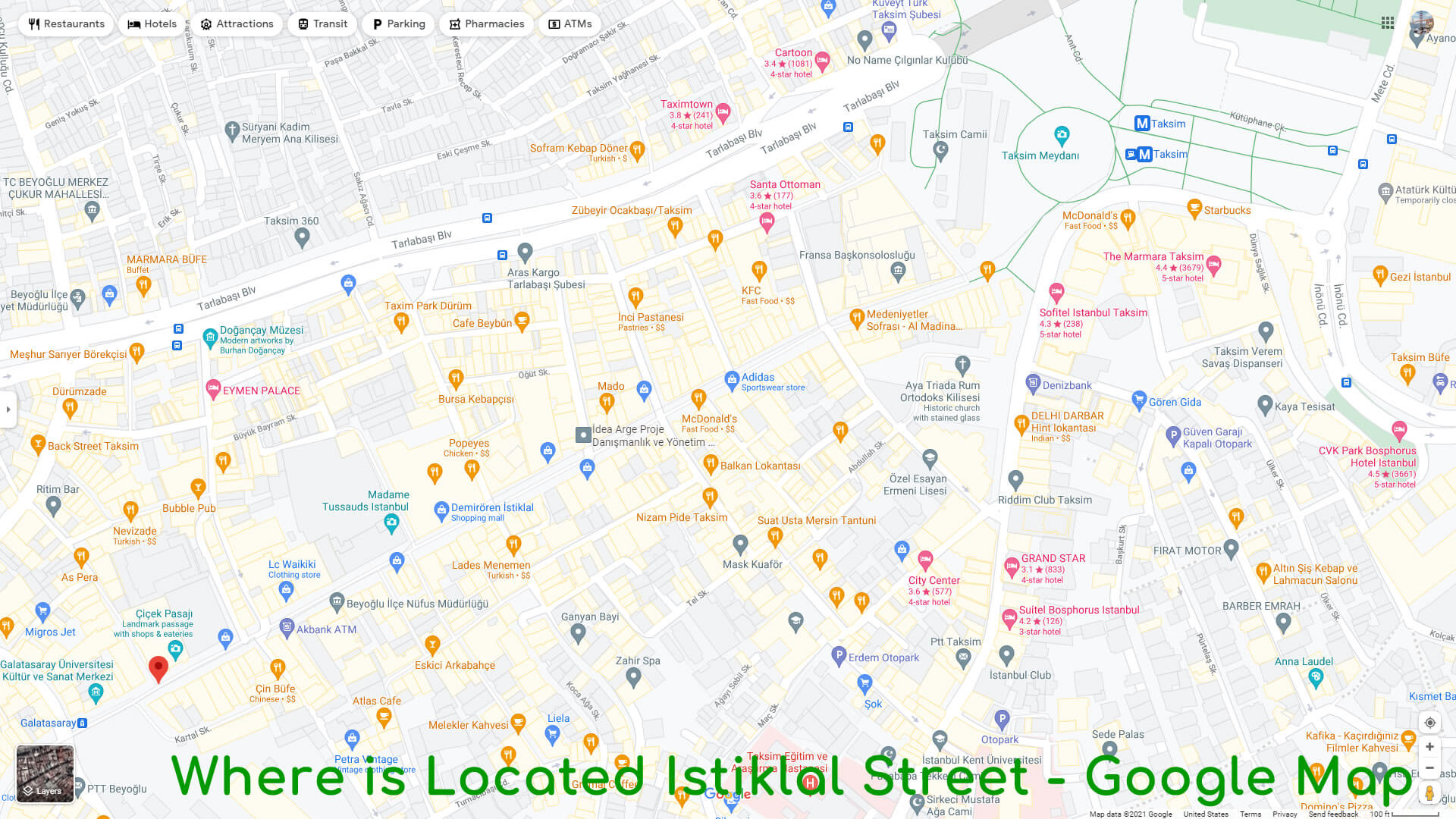 Where is Located Istiklal Street - Google Map
